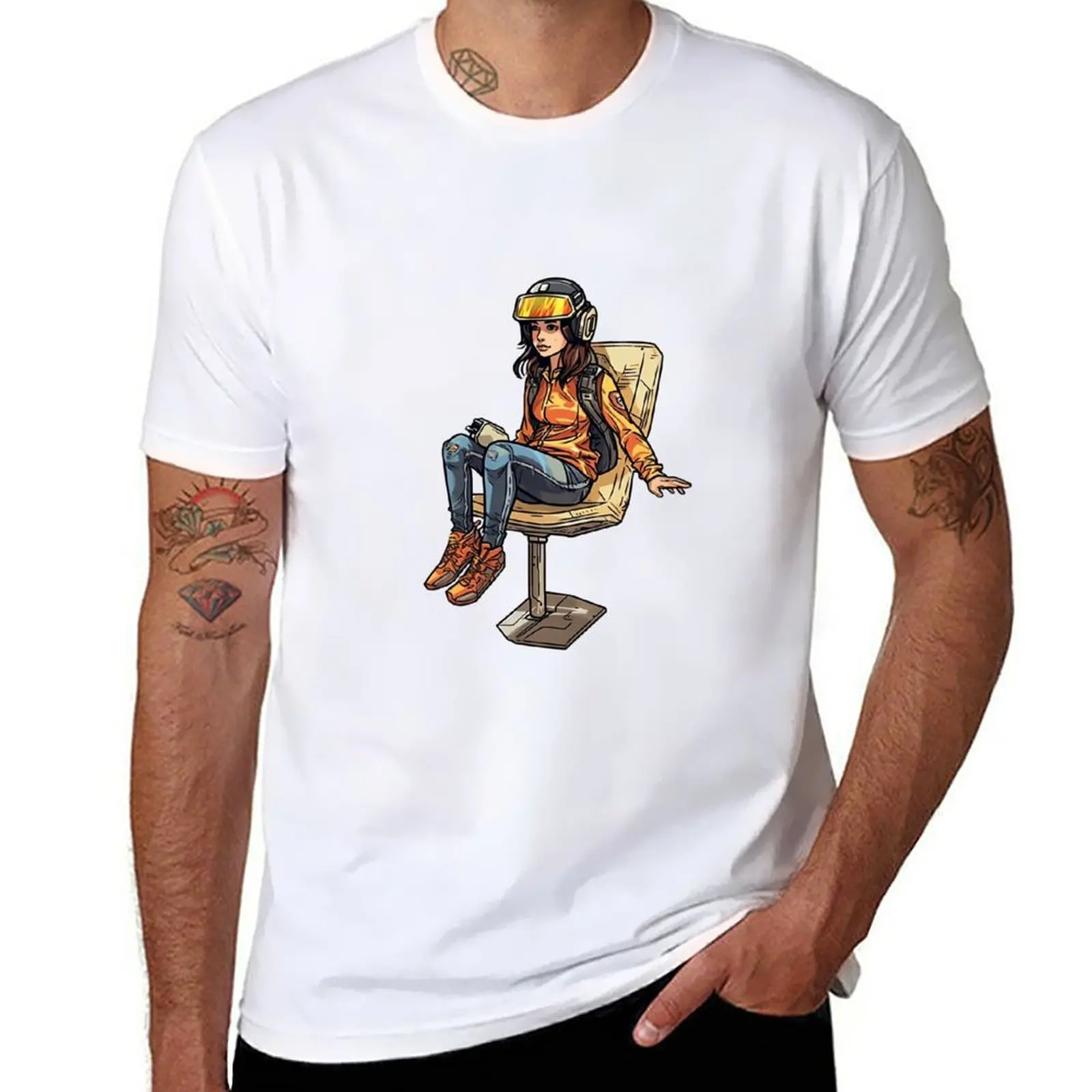 New Sci-Fi Girl Spinning in a Chair - Digital Art T-Shirt vintage t shirt cute clothes fruit of the loom mens t shirts