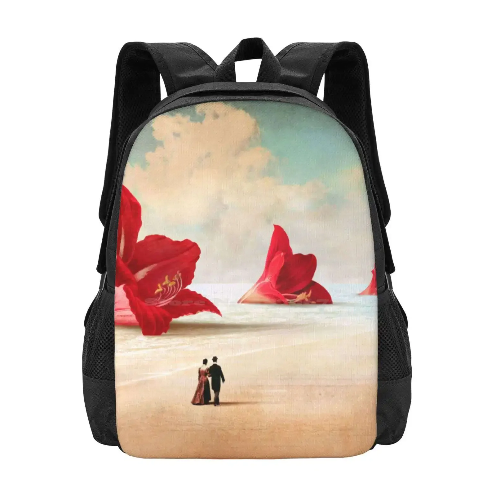 

The Beach Hot Sale Backpack Fashion Bags Beach Sea Day Sky Clouds Flower Red Love Fantasy Dream Surreal Christian