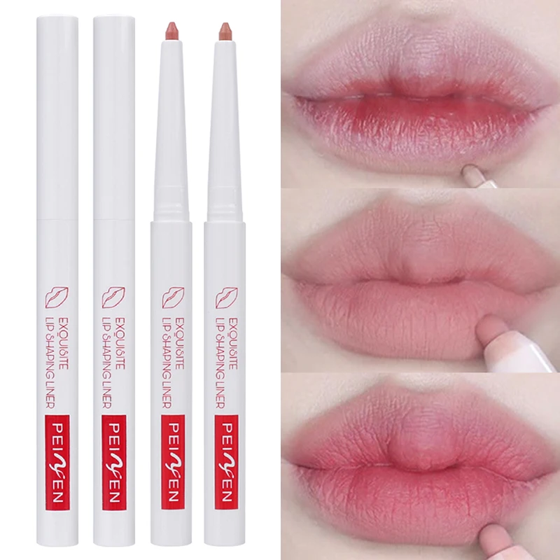 Outline 3D ริมฝีปาก Matte Lip Liner ดินสอเซ็กซี่สีชมพูสีม่วง Contour ลิปสติกปากกากันน้ํา Non-stick Cup Lipliner แต่งหน้าเครื่องสําอาง