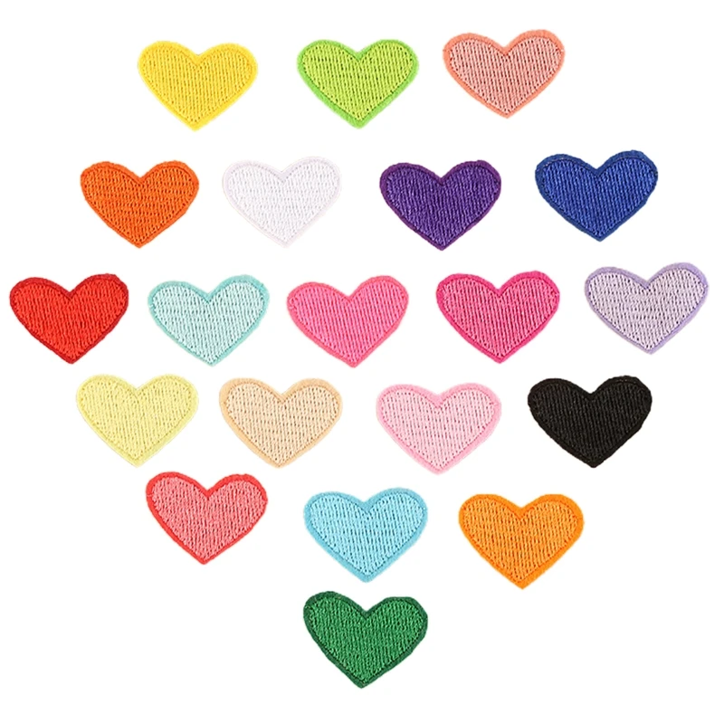 

20Pcs Assorted Colors Mini Heart Sew/Iron On Appliques Embroidery Patches Badges Garment Embellishments DIY Drop Shipping