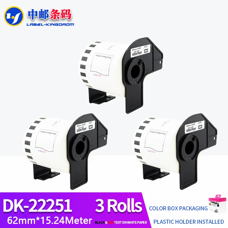 

3 Rolls Compatible DK-22251 Red/Black Double Color Label 62mm*15.24M DK-2251 Continuous Label Come With Plastic holder