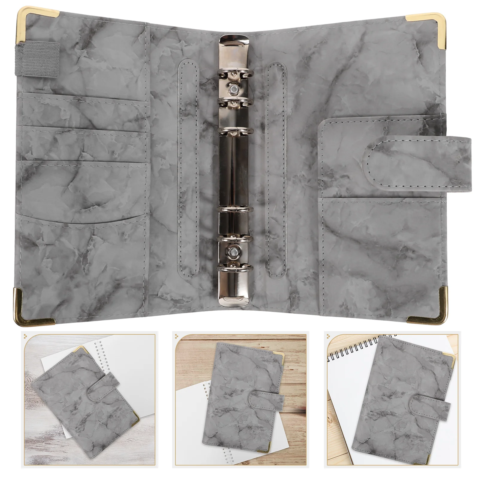 

Wallet Loose-leaf Note Casing Binder Clips Memory Book Cover Grey Notebook Pads