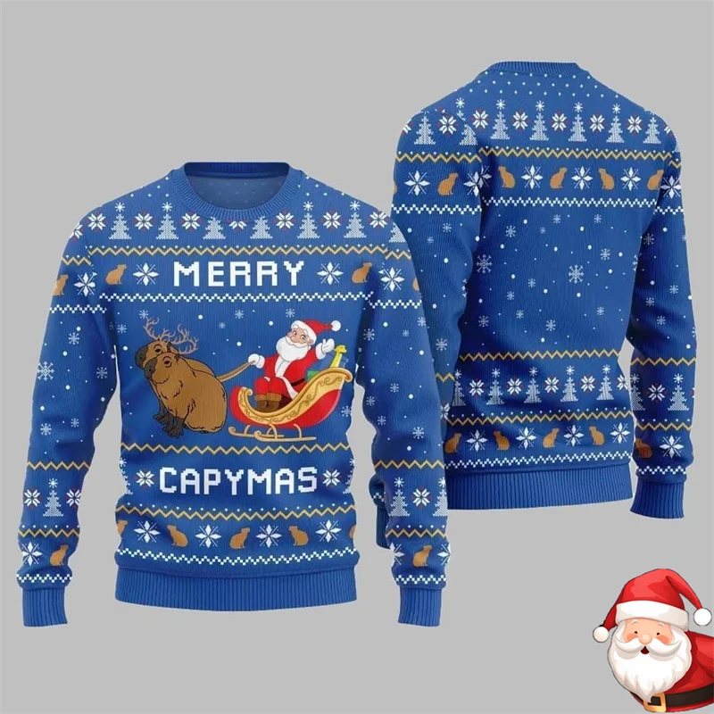 متعة ميلاد سعيد Capymas البلوز للرجال سانتا كلوز وكابيبارا طباعة تصميم س الرقبة عيد الميلاد البلوز سترة قبيحة 2026 السنة الجديدة #3