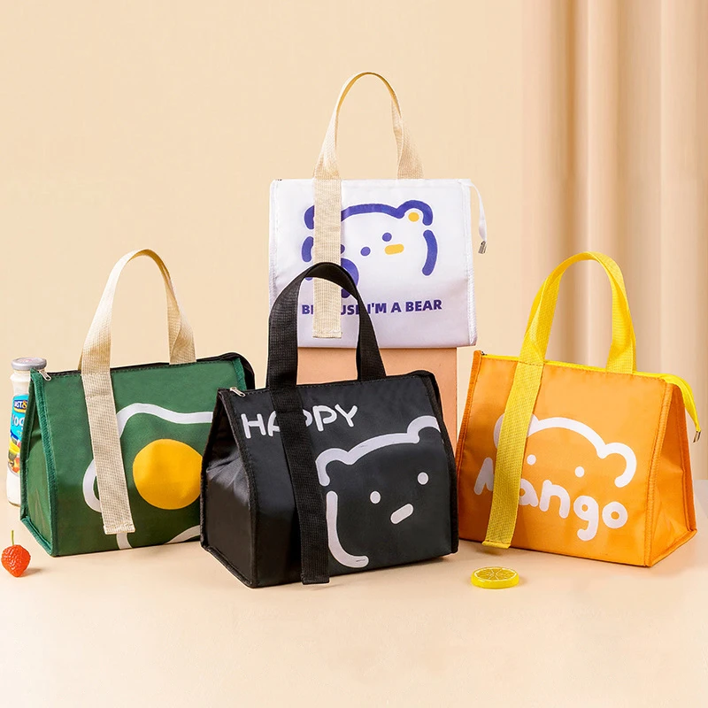 Lovely Cartoon Portable Thermal Lunch Box Bags Food Storage Handbags Travel Picnic Pouch Insulated Cooler Bento Bag