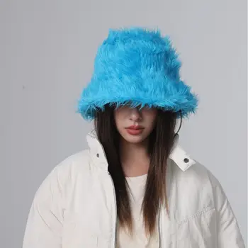 Gökyüzü mavi uzun saç balıkçı şapka erkekler ve kadınlar için sonbahar ve kış Pot şapka moda sıcak şapka 버bucket bucket kova şapka