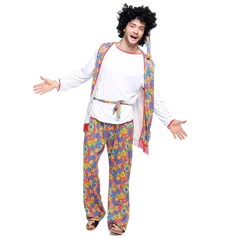 Halloween Volwassen Man Retro 60S 70S Kostuum Rock Disco Hippies Cosplay Fancy Dress Pak