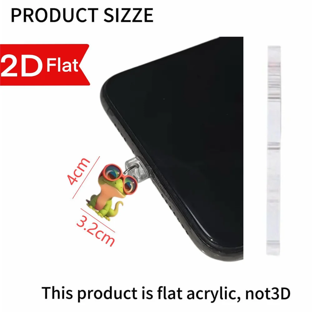 Cute Phone Accessory Stylish Reptile Dust Cover Acrylic Dust Plug Funny Lizard Dust Plug For Personal Use Samsung Android