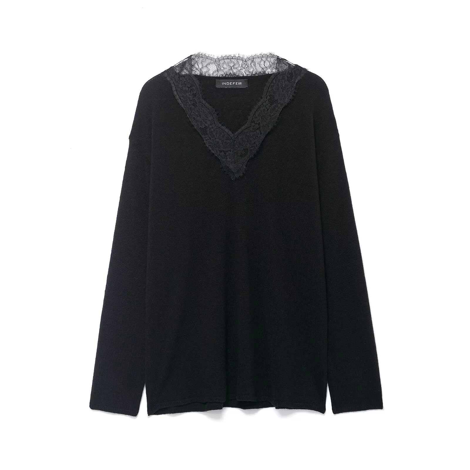 ZERAINS Kant patchwork V-hals gebreid T-shirt voor dames herfst nieuwe ondergoed stijl lange mouwen T-shirt trui top