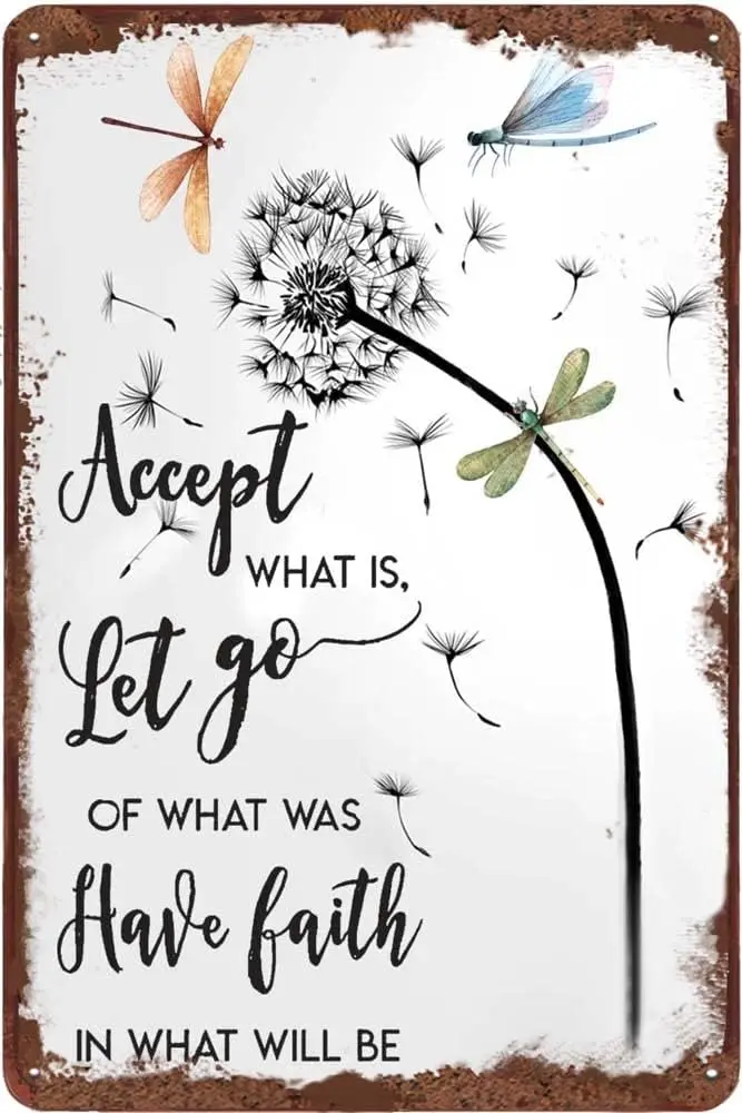 Vintage Metal Sign Accept What is Let Go of What was Have Faith in What Will Be - Dandelion and Dragonfly Tin Sign Vintage Home