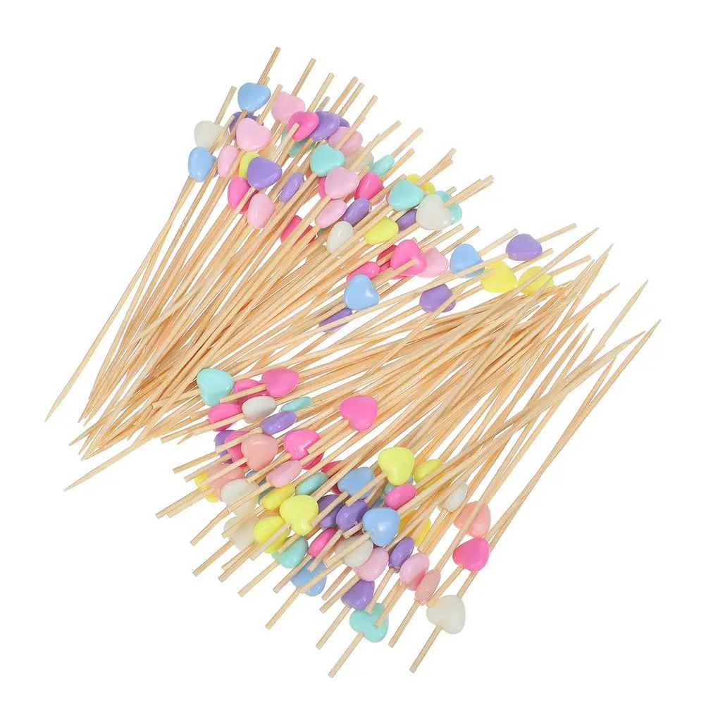 

300 Pcs Bamboo Fruit Picks Heart Shaped Cocktail Toothpicks Fruits Skewers Creative Sandwich Food Event Portable