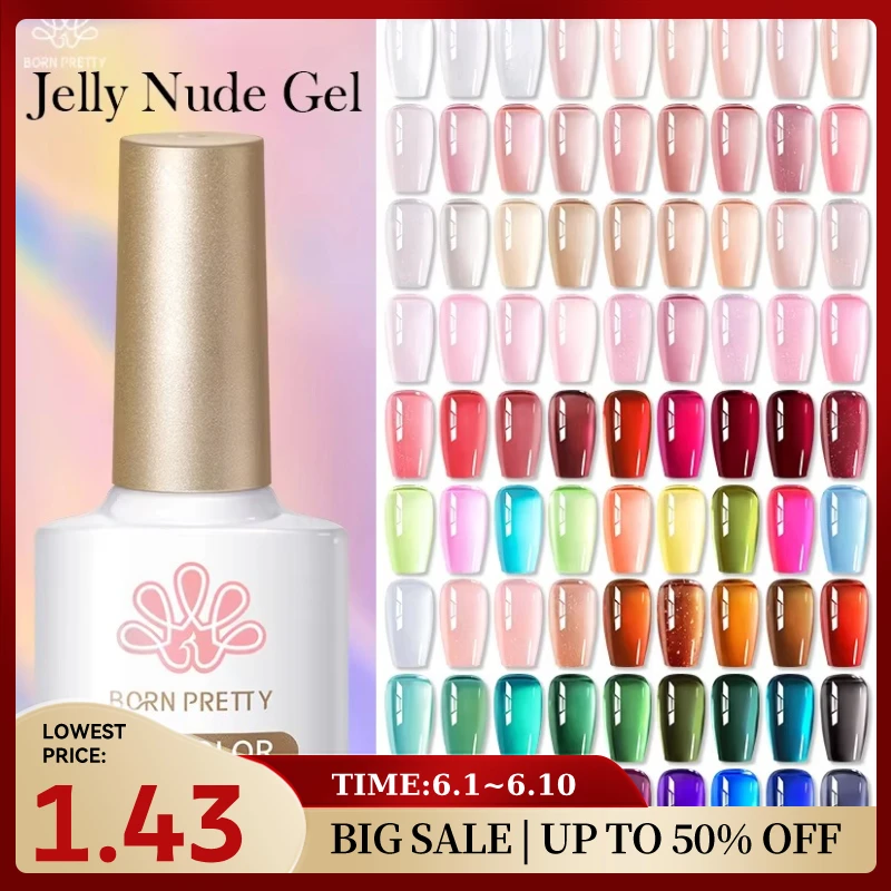 BORN PRETTY 10ml Jelly Nude Gel Nail Polish 50 Colors Semi Transparent Nail Art Nail Supplies Soak off UV LED Nails Gel Varnish
