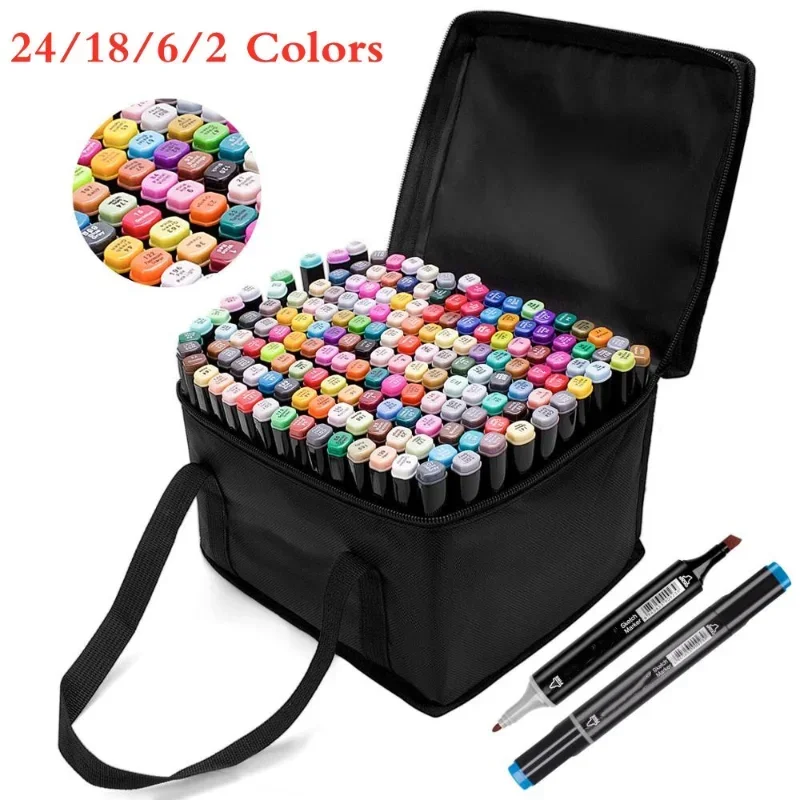 24/18/6/2 Colors Marker Set with Carry Bag Double Head Marker Art Supplies for Drawing Design Sketching Pen School Supplies