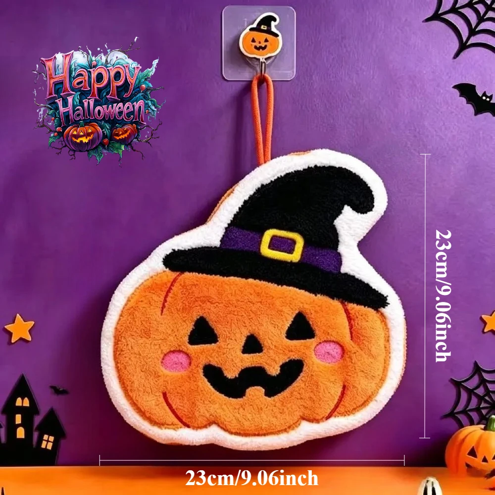 Halloween Black Cat Hand Towel Cute Cartoon Pumpkin Ghost Hand Towels Handkerchief Soft Absorbent Kitchen Towel Home Party Decor