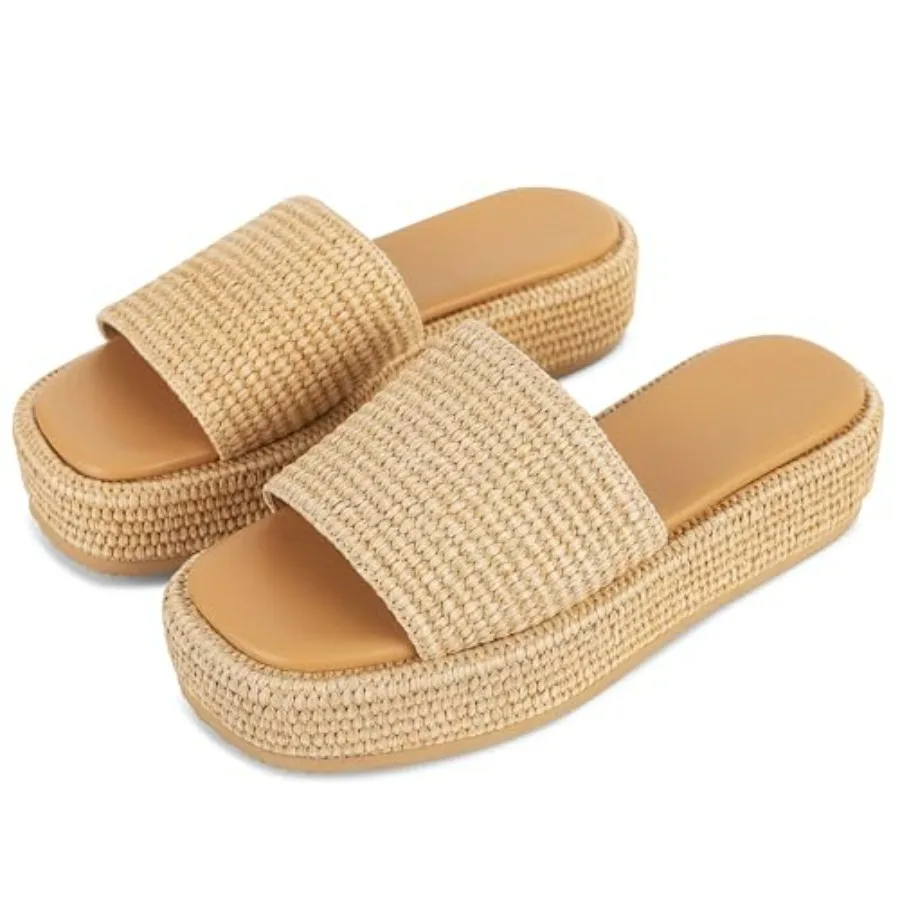 

EQAUDES Platform Slip on Espadrille Sandals for Women Wedges Slides Bohemia Sandals Flatform Open Toe Beach Sandals