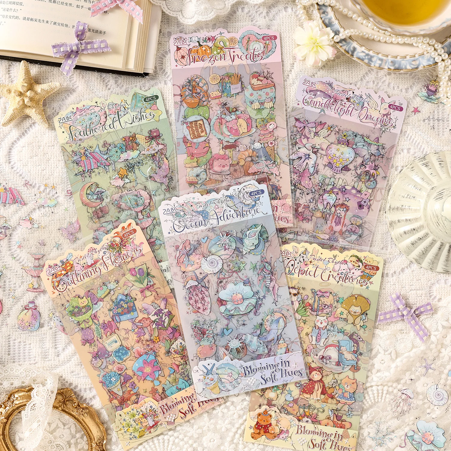 4sheets Kawaii Fun Cartoon Pattern PET Die cut Stickers DIY Diary Scrapbook Aesthetics Journal Stationery Supplies