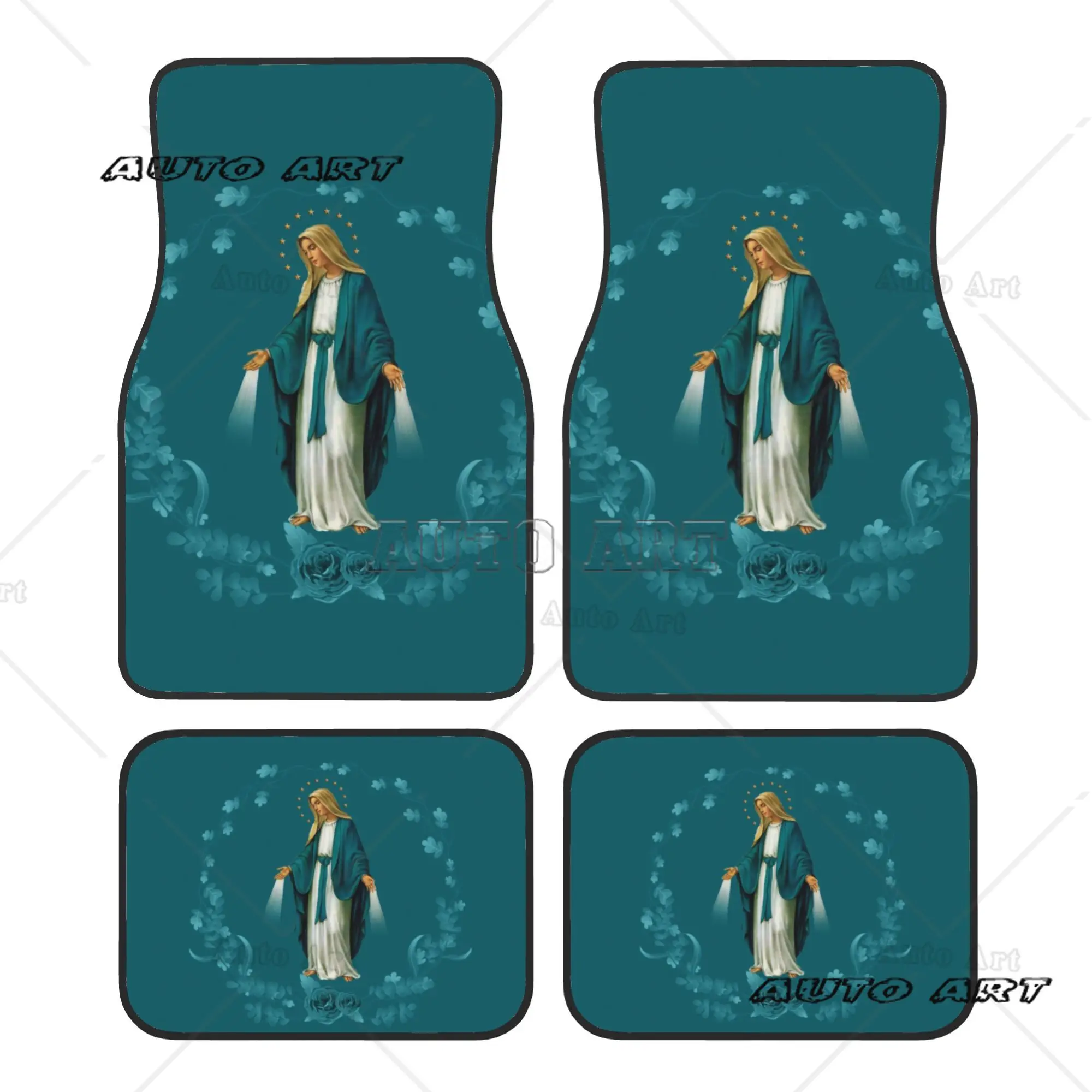 Holy Mary Car Floor Mats of 4 Pieces Crystal Velvet Carpets Rugs Catholic Virgin Mary Universal Car Front Rear Carpets Foot Mats