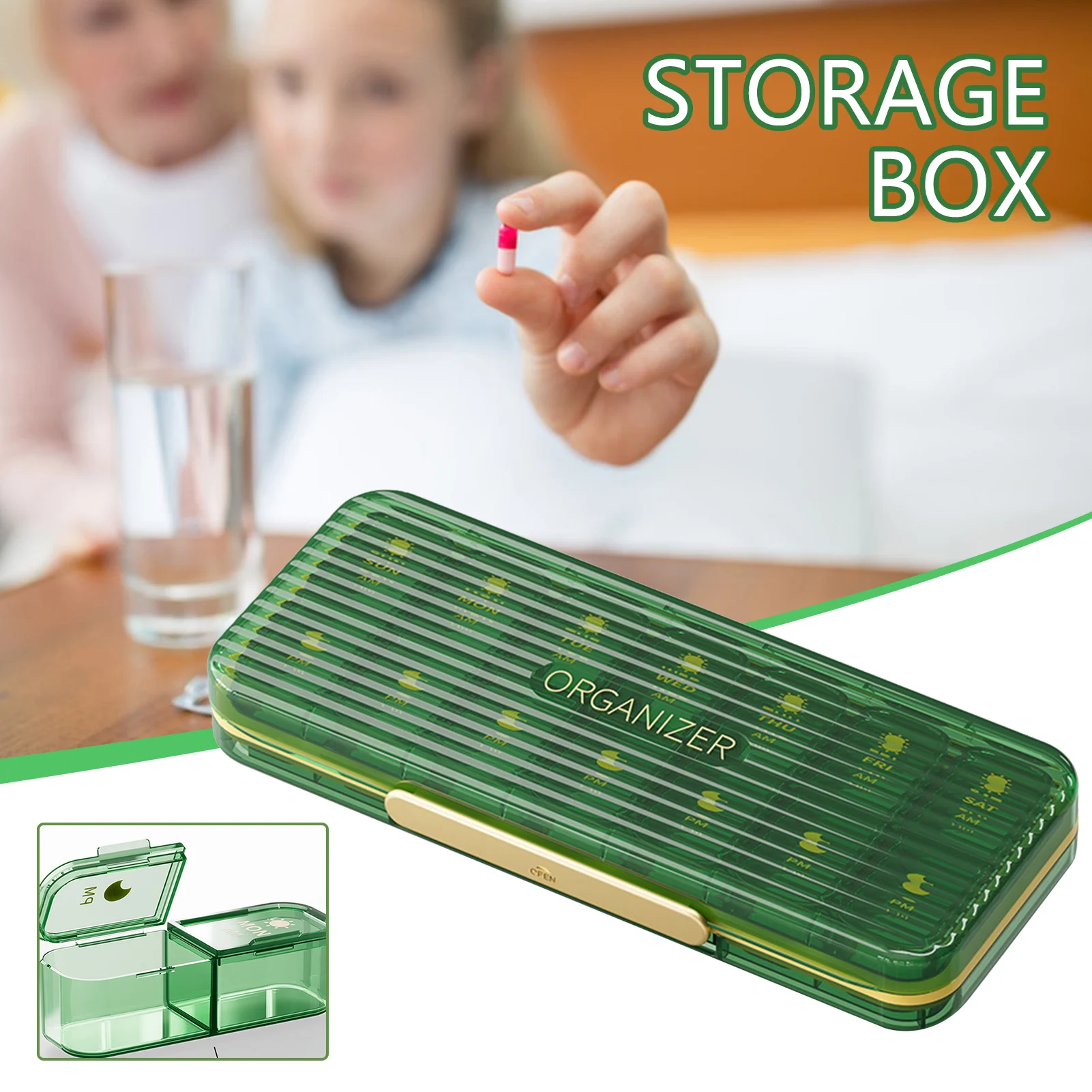 7-Day Pillbox With 14 Compartments Dustproof Tablets Storage Box For Business Trip