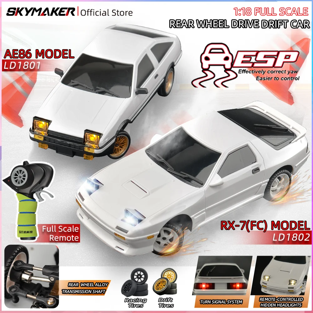 1:18 AE86 Model LD1801 RX-7 FC LD1802 RC Drift Car 1/18 2.4G Remote Control on Road ESP Gyroscope LED Mini RC Racing Car Toys