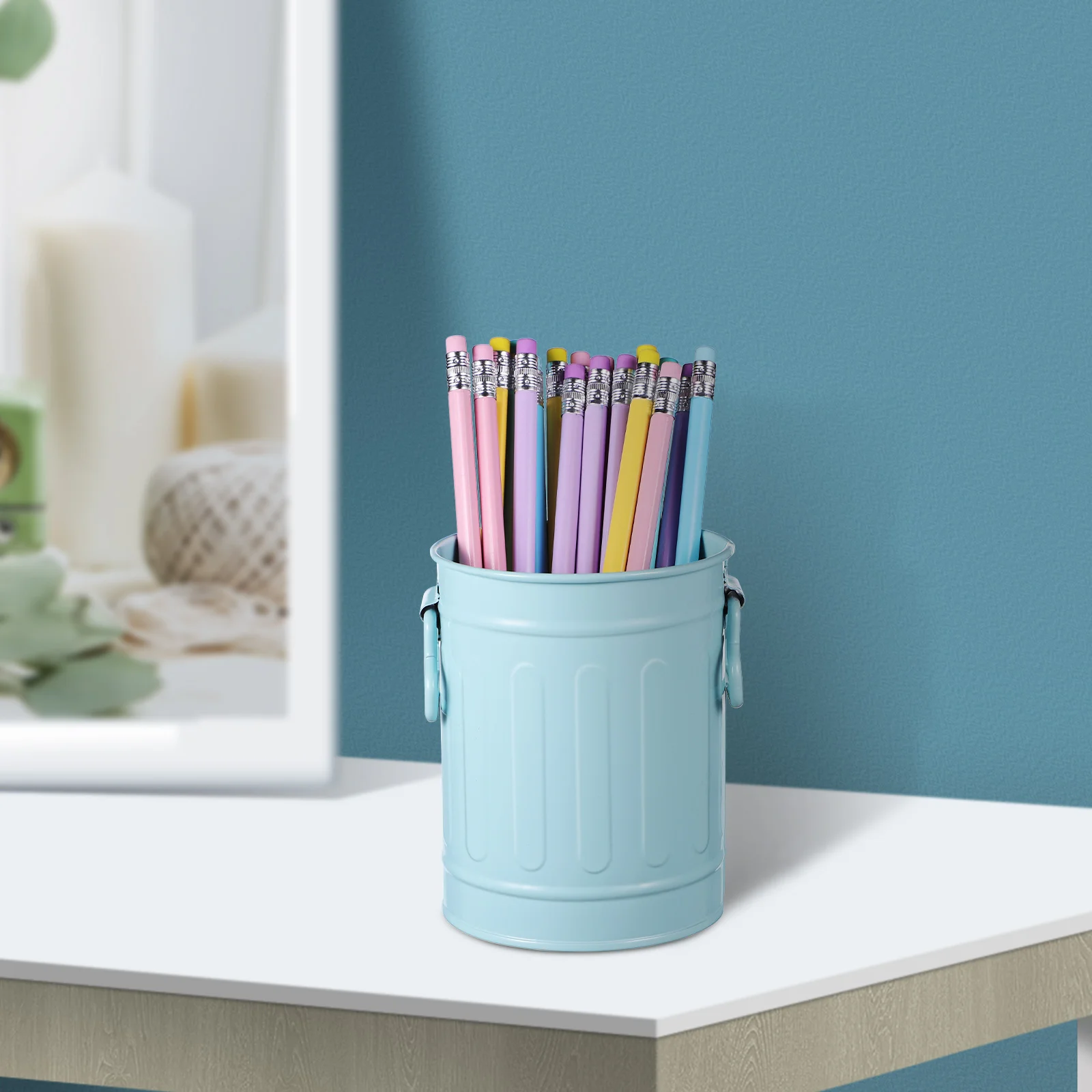 4 Pcs Stationery 1 Makeup Organizer Metal Pen Holder Desk Bucket Brush Vase 1150X900X900CM For Pencil Container Child Office