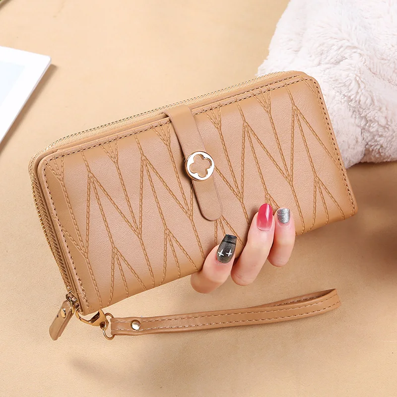 

New Women's Long Wallet Tri-fold Small Fresh Zipper Buckle Simple Solid Color Multi-card Slot Women's Coin Purse