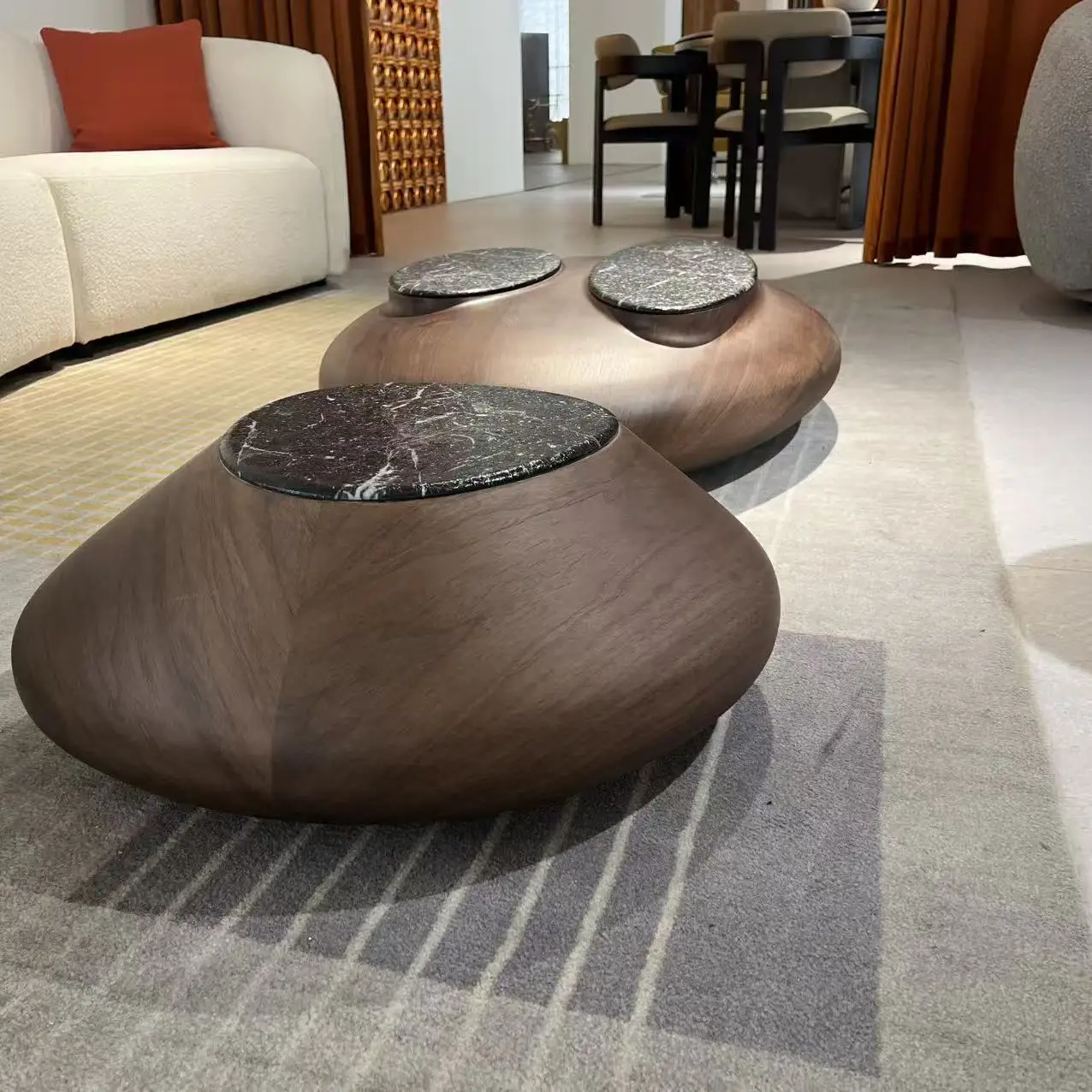 Black Walnut Solid Wood Tea Table Large Apartment Design Sense Living Room Pebble Oval Coffee Table Combination