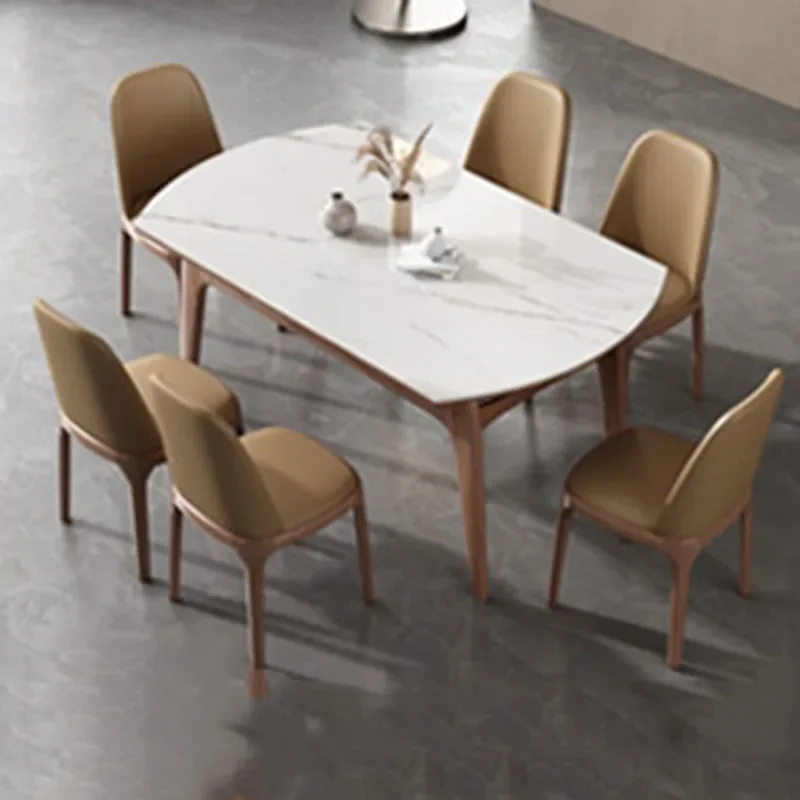 Mesa de comedor ovalada blanca, diseño de mármol nórdico, resistente al calor, minimalista, muebles de cocina