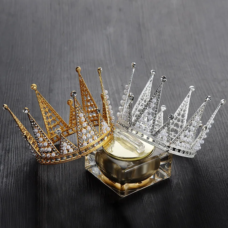 ZANLLOY Cake Baking Tiara Children Birthday Kids Whole Circle Round Crown Bridal Jewelry Wedding Pearl Cake Decoration