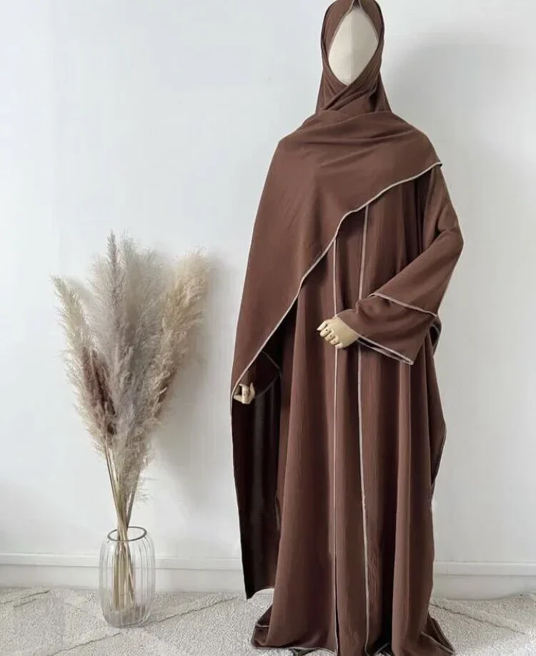 Imagem -03 - Duas Peças Abaya Quimono Combinando Conjunto Muçulmano Ramadan Abayas para Mulheres Dubai Turquia Interior Hijab Vestido Africano Islam Roupas Jilbab