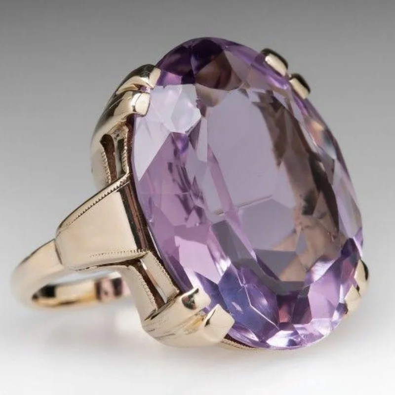 Luxury Purple Large Crystal Gold Colour Ring Women's Luxury Wedding Accessories Bridal Engagement Party Jewellery