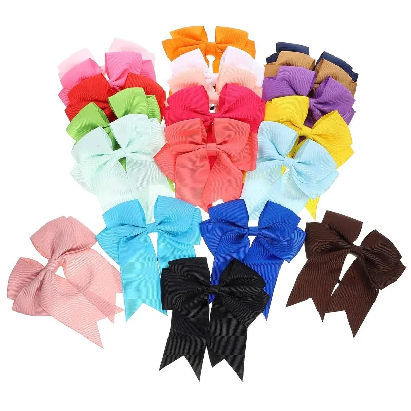 20PCS Large Cheer Hair Bow Ponytail Holder Satin Elastic Tie Band for Women Girl Softball Cheerleader Sports Random Color