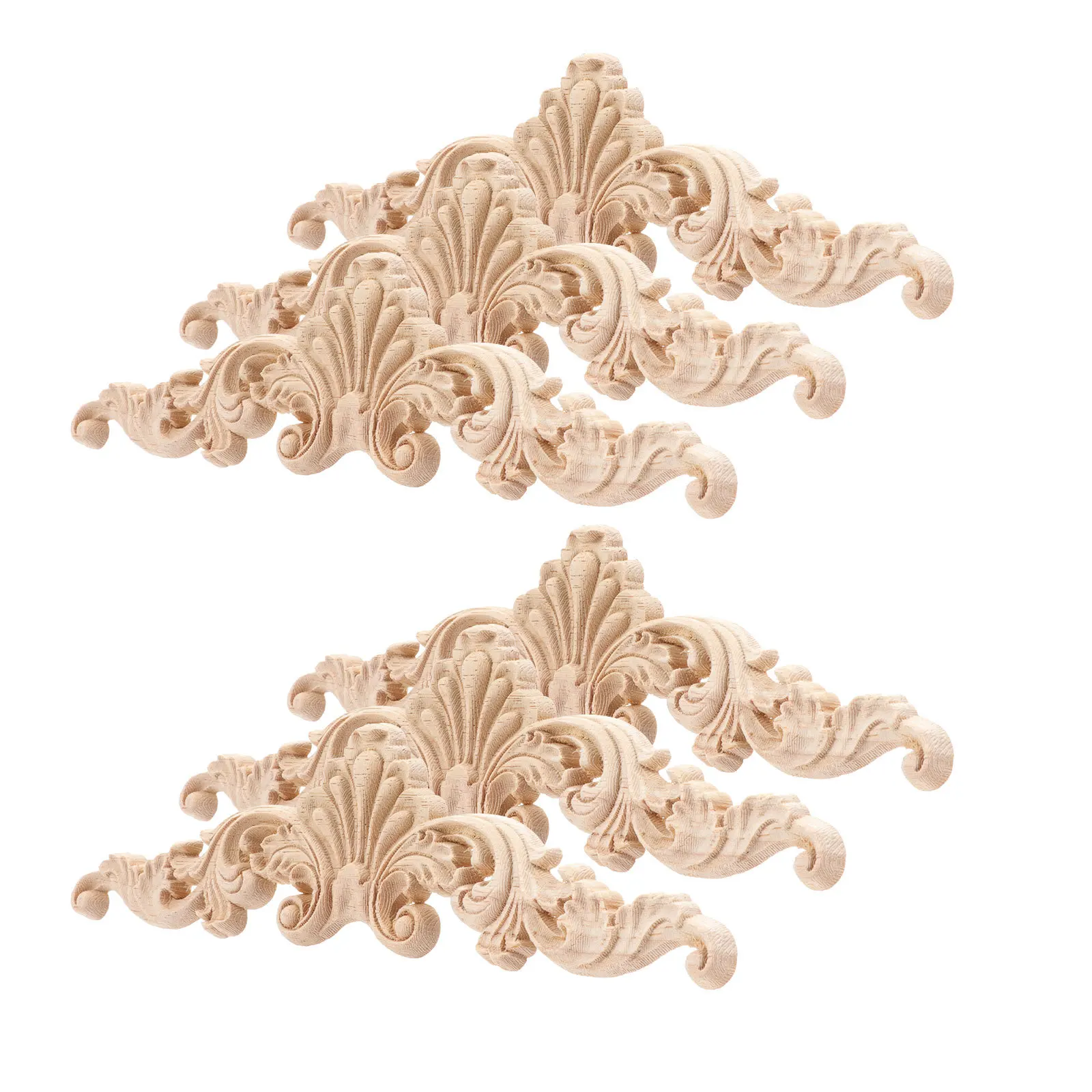 

6pcs Furniture Decoration Wooden Flower Stickers Solid Wood Trim Accessory Unpainted Wood Applique For Diy Party Decor Carving