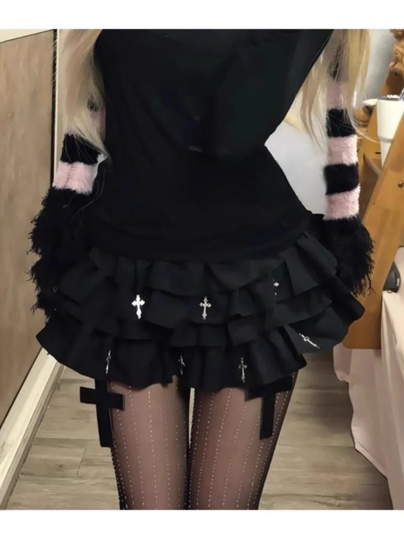 

Новая модная юбка 2025 года: пышная юбка-кейк с темным крестообразным дизайном, не просвечивающая, стройнящая, женская, с высокой талией, из полиэстера, City C