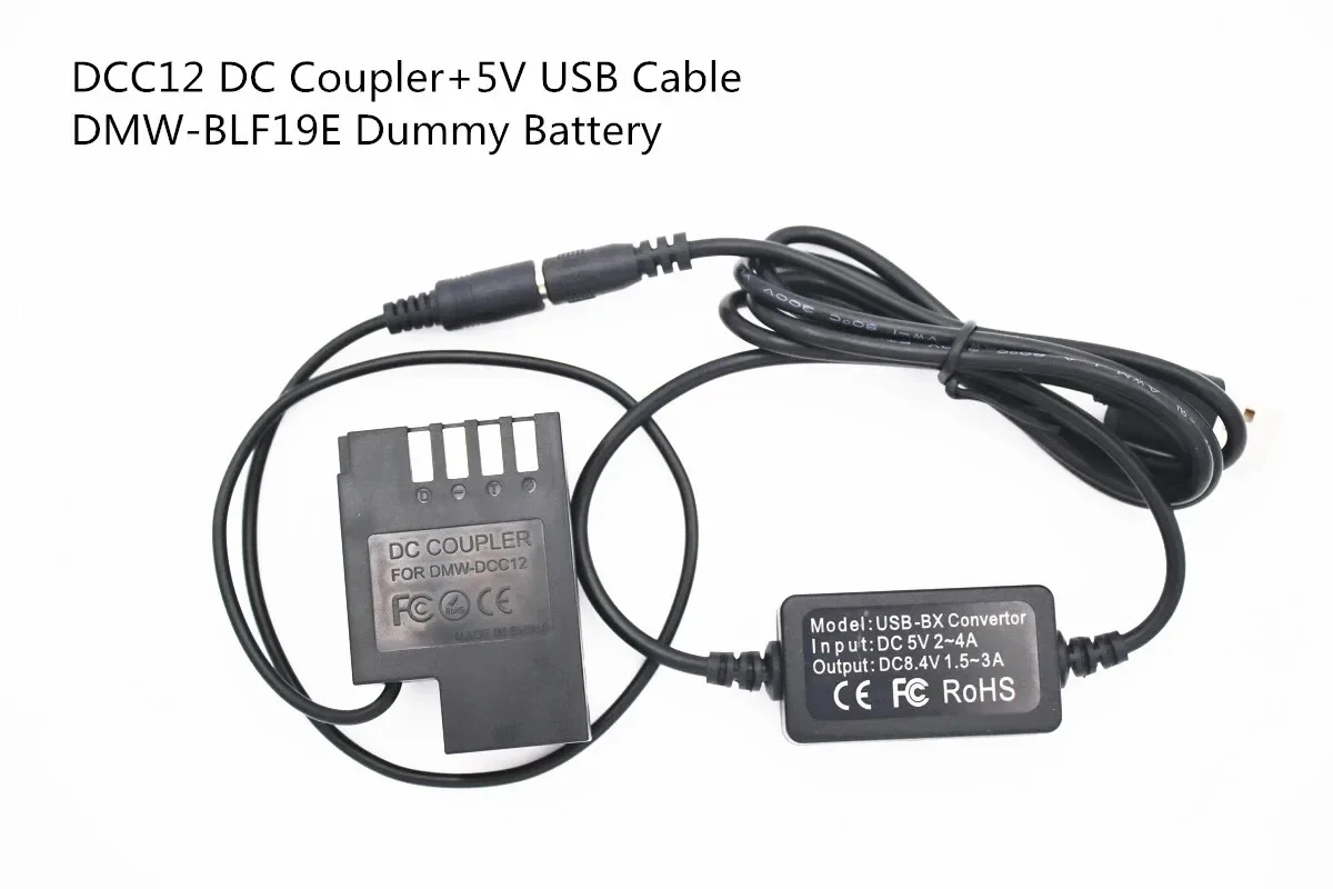 USB Cable USB Convertor + DMW DCC12 Coupler DMW-BLF19E Dummy Battery for Panasonic Lumix Dmc-DMC-GH3 DMC-GH4 GH5 GH4 GH5s G9