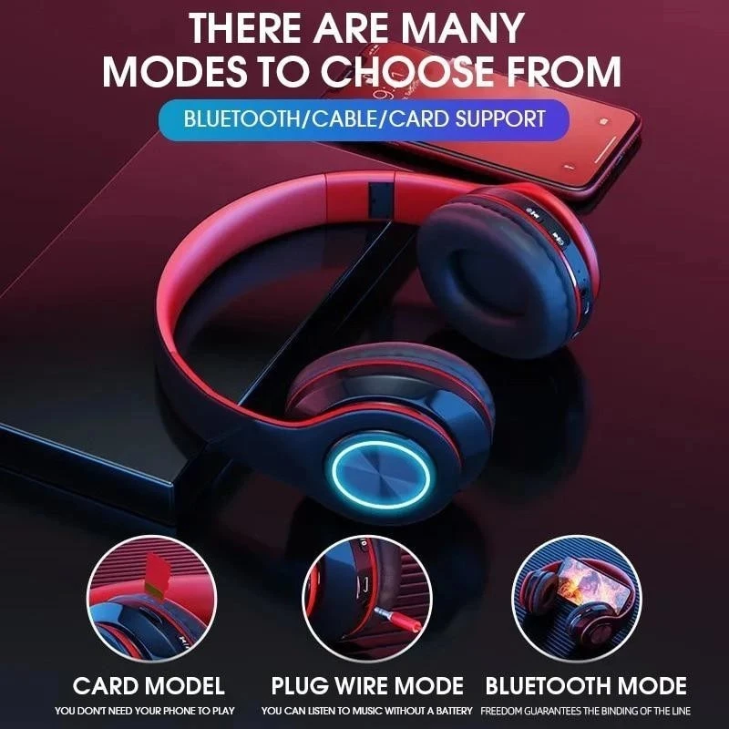 B39 Headphone With Wireless Bluetooth Colorful Light Pluggable Card Game Music Movement Bluetooth Headset for Phone