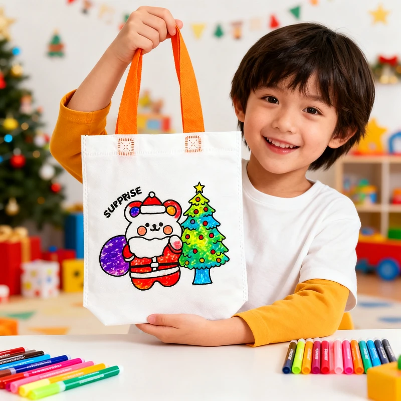 10PCS Christmas DIY Mini Graffiti Bag DIY Non Woven Fabric Reusable Birthday Christmas Party Gift Bag Painting Drawing