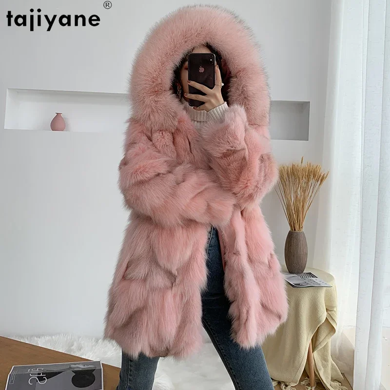 Tajiyane Real Fox Fur Coats for Women 2023 Fashion Winter Mid-length Fur Jacket Hooded Warm Fur Coats Chamarras Para Mujeres