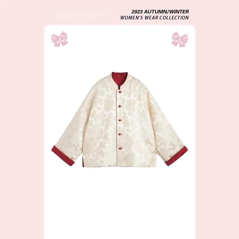 Chaqueta China de Doble Cara con Bordado Floral y Botones, Ropa Exterior de Algodón para Otoño e Invierno, Forever 2, Calidad Premium