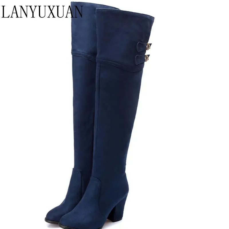 Winter Boots Real  Big Size 32-54 Women Knee High Boots Sexy Chunky Heels Round Toe Spring Autumn Shoes Less Platform 722-2