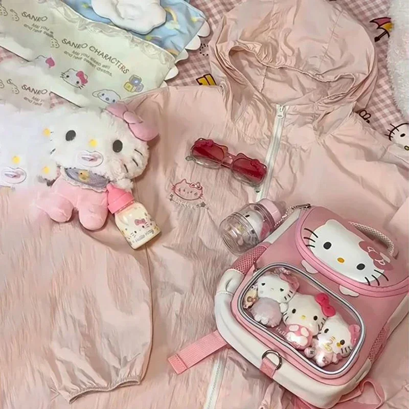 HelloKitty lindo estilo de dibujos animados niños y niñas Campus gran capacidad versátil mochila fresca dulce reducción de carga mochila