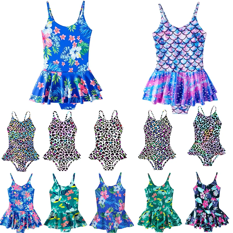 Girls Swimsuit Summer Beach Fish Scales Swimming Suits Wear Shoulder Straps One-Piece Swimsuits 4-12 Years  Kids Girls Swimwear