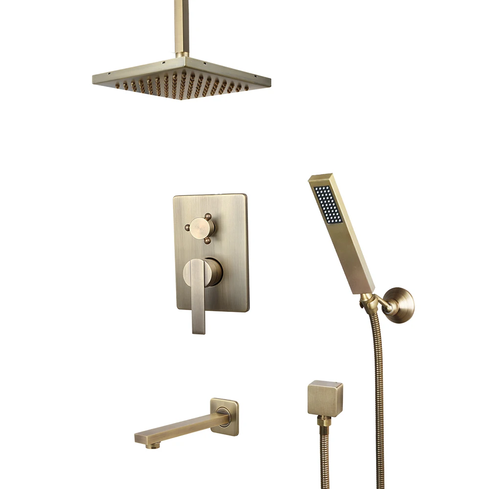 Shower Set Wall Mounted 3 Ways Embedded Box Chuveiro Mixer Tap Bathtub Rainfall Shower System Torayvino Antique Brass Bathroom
