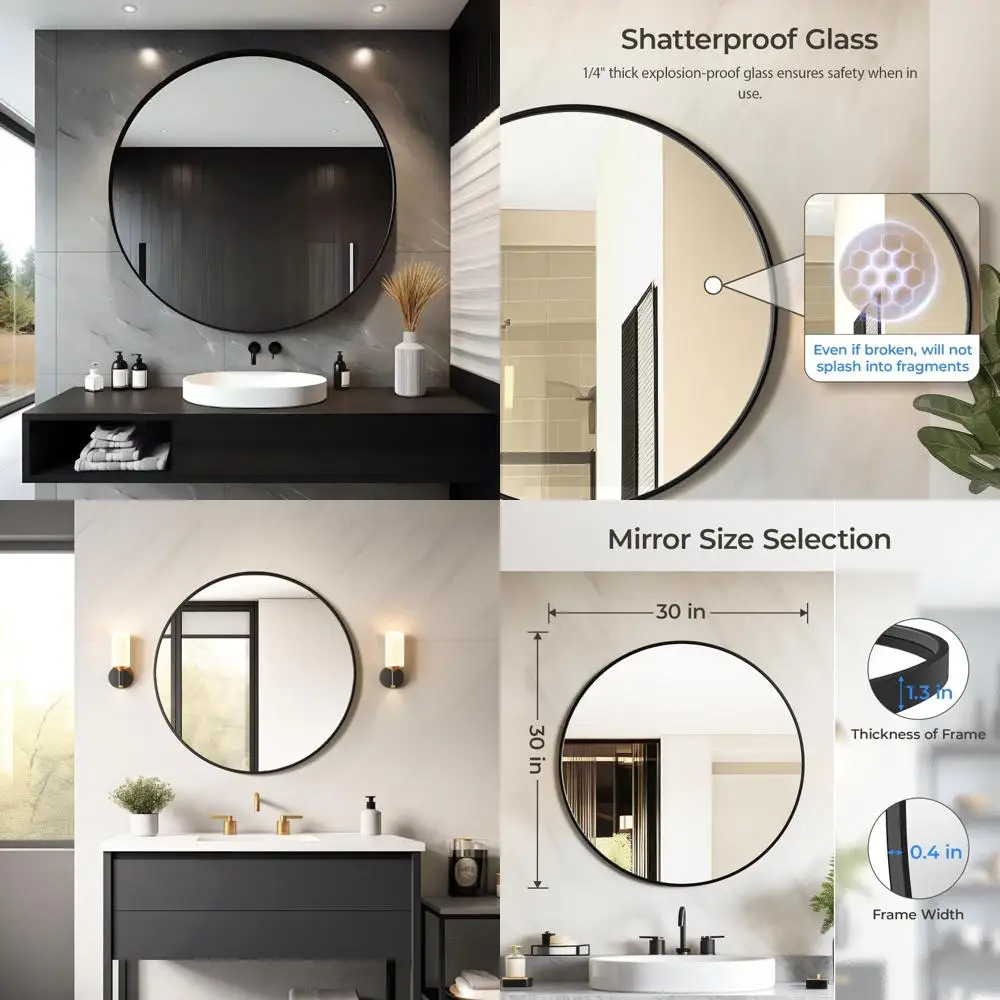 

USHOWER Черное круглое зеркало 30-дюймовое круглое зеркало для туалетного столика в ванной комнате - элегантное настенное зеркало с металлическим каркасом для гостиной, Entrywa