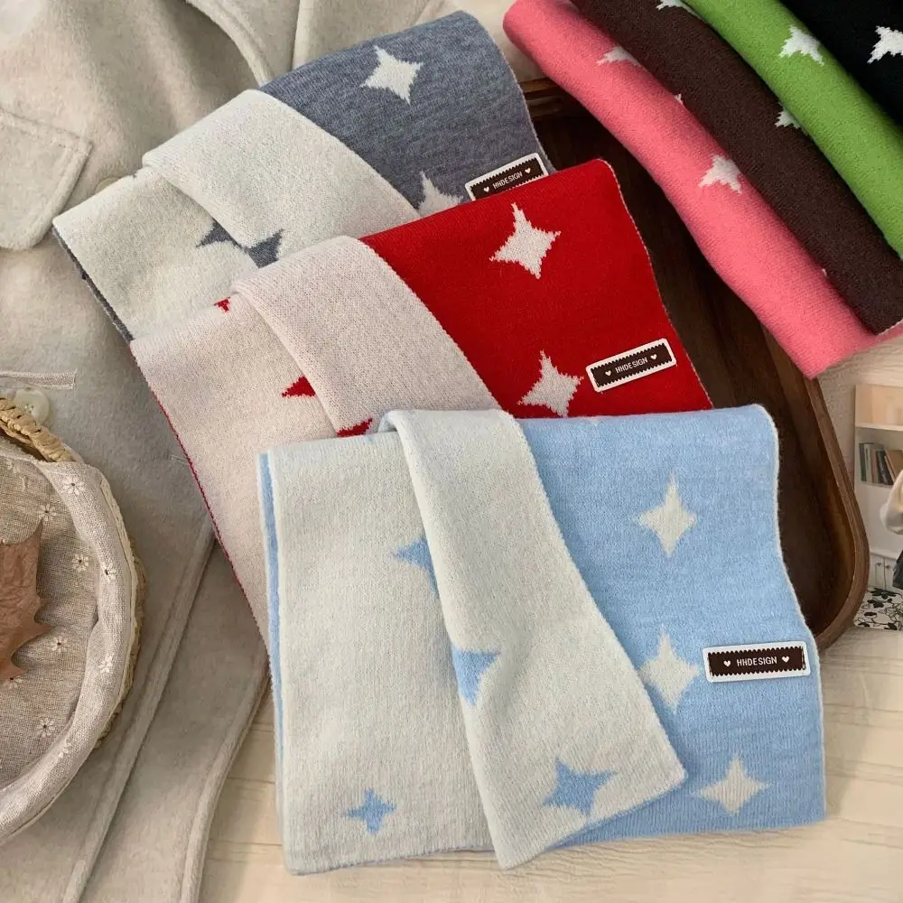 

Милый корейский стиль, шейный платок со звездным узором, двухсторонний утолщенный женский зимний шарф, ветрозащитная кашемировая вязаная шаль на каждый день