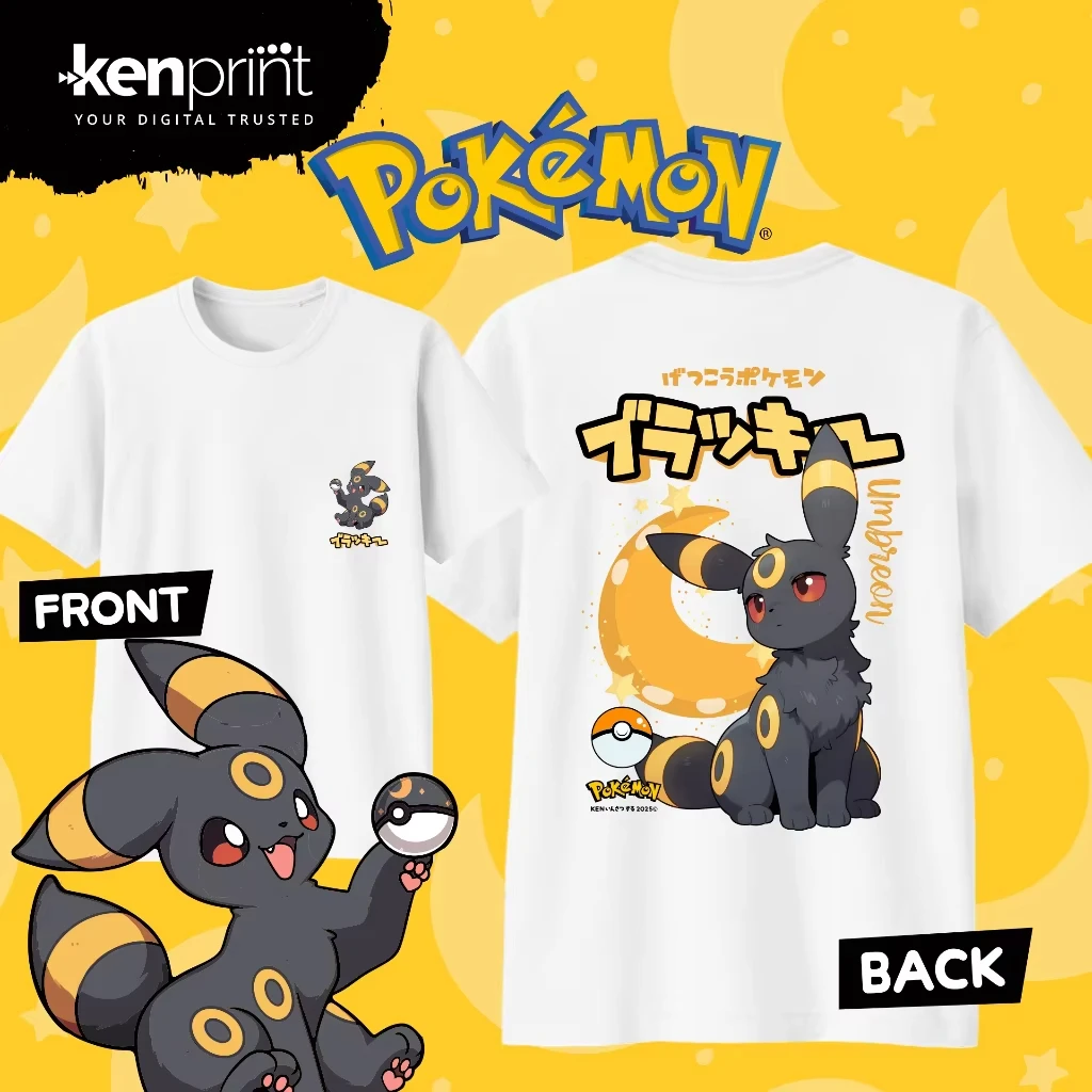 Bandai Anime Pokémon Umbreon Cartoon Baumwoll-T-Shirt für Kinder/Herren/Damen, modisches, lässiges, kurzärmeliges T-Shirt, Streetwear, Y2k