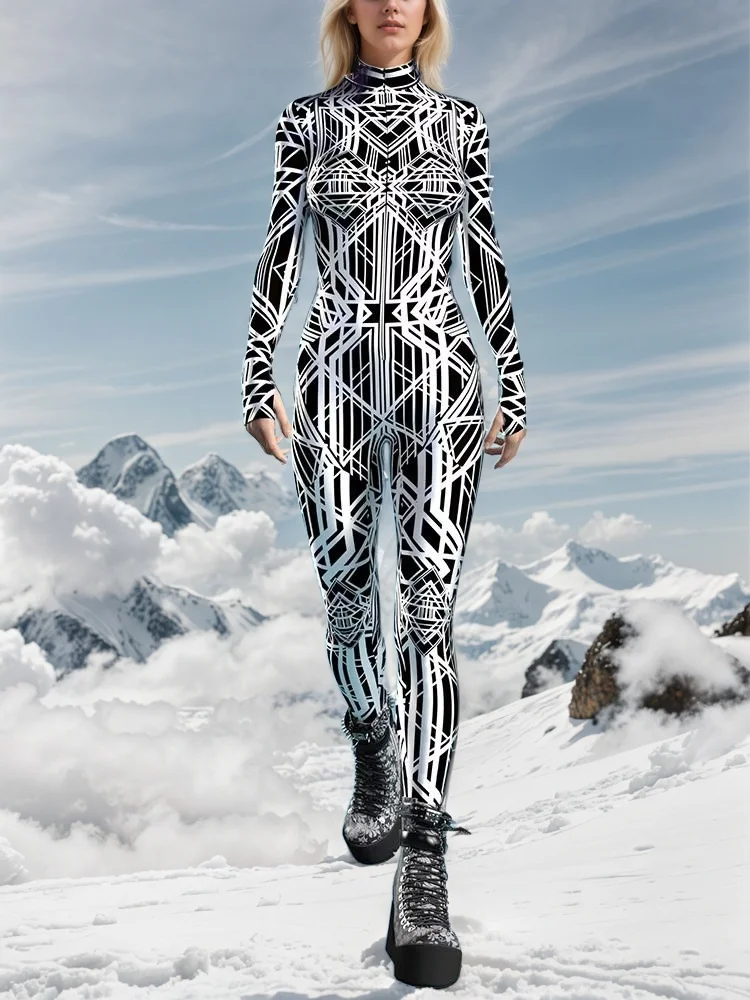 

Halloween Black And White Pattern Women's Zentai Suit Cosplay Morphsuit Rave Bodysuits Jumpsuits Outfits Carnival Party Tights