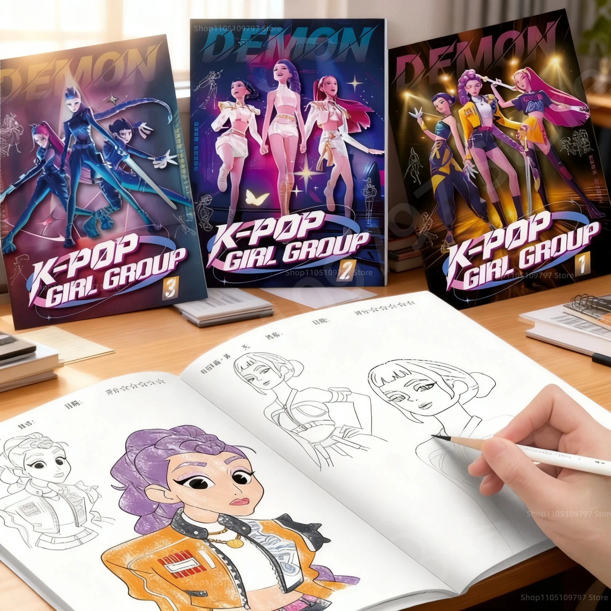 Anime Gilrs Lumi Mila Zoi Hunters Theme Coloring Book Line Art Tracing Book Drawing Picture Stress Relief Art Activity Book Gift