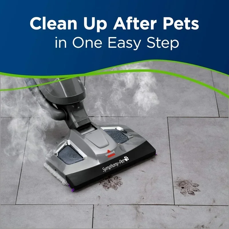 QWABISSELLS Symphony Pet Steam Mop และเครื่องดูดฝุ่นสําหรับพื้นไม้เนื้อแข็งและกระเบื้อง พร้อมแผ่นซับไมโครไฟเบอร์,1543A,สีม่วง