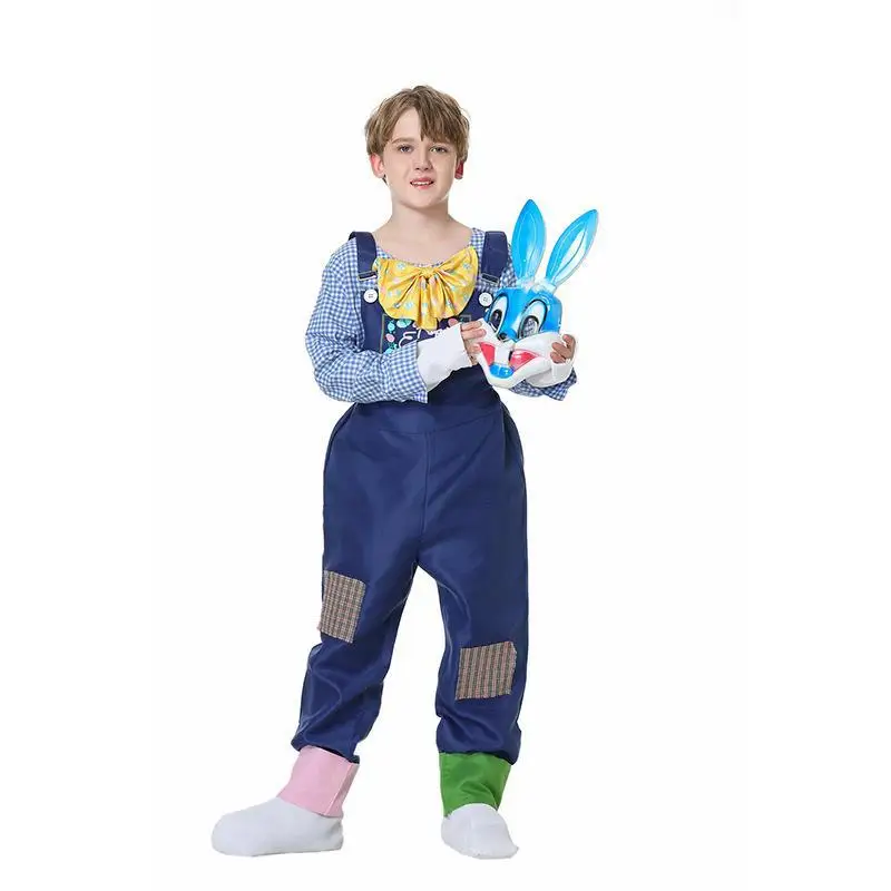 

2025 Spring New Little Boy Girl Halloween Cosplay Bunny Jumpsuit Retro Easter Makeup Ball Performance Costume Set