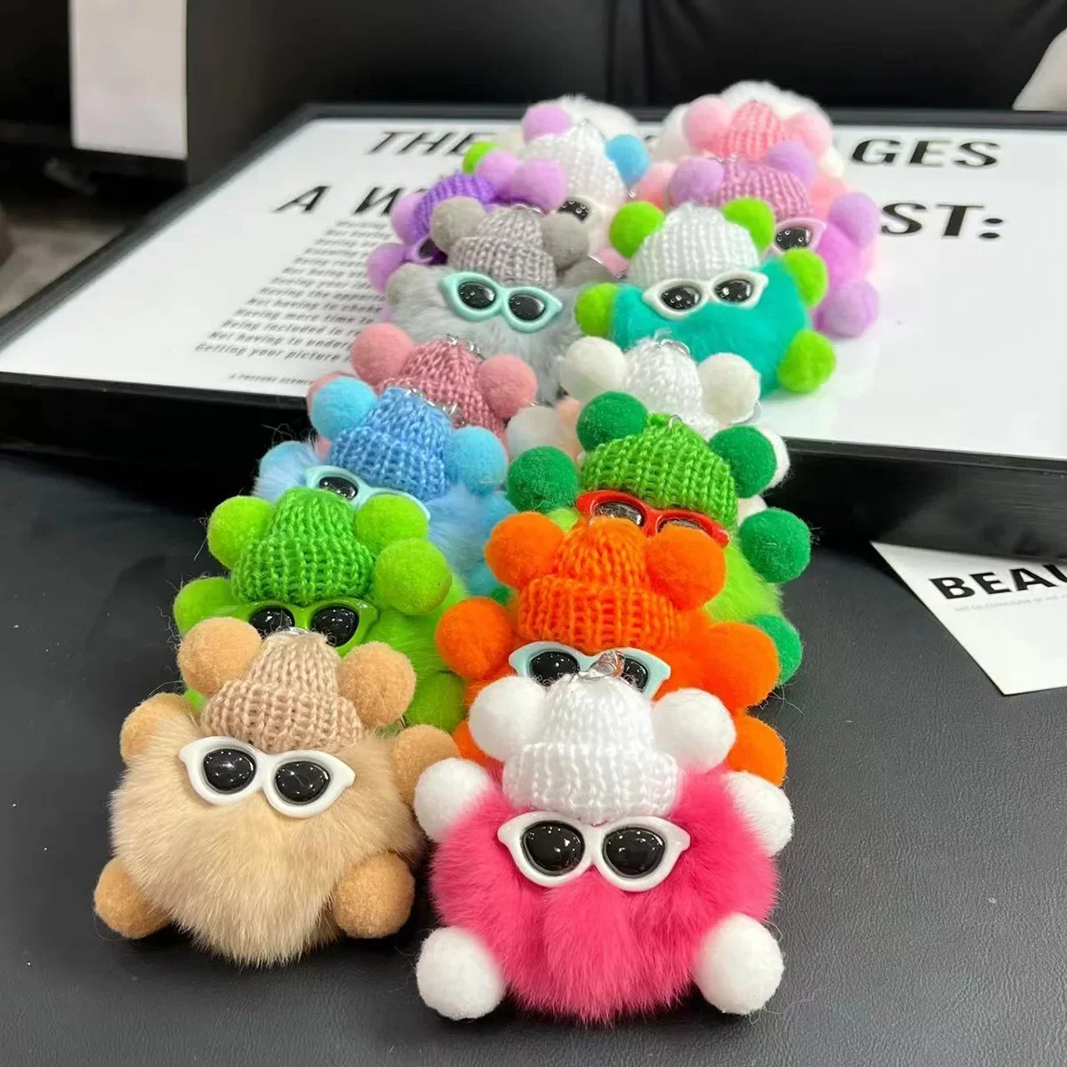 2024 Cool Bunny Plush Keychain Fluffy Trinket Cute Rex Rabbit Hair Small Coal Ball Bag Hanging Pendant Car Key Rings Xmas Gifts