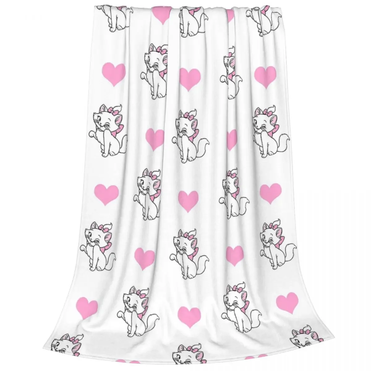 Cute Kitty Heart Marie Cat Aristocats Blanket Flannel Portable Super Soft Throw Blankets for Bed Couch Plush Thin Quilt